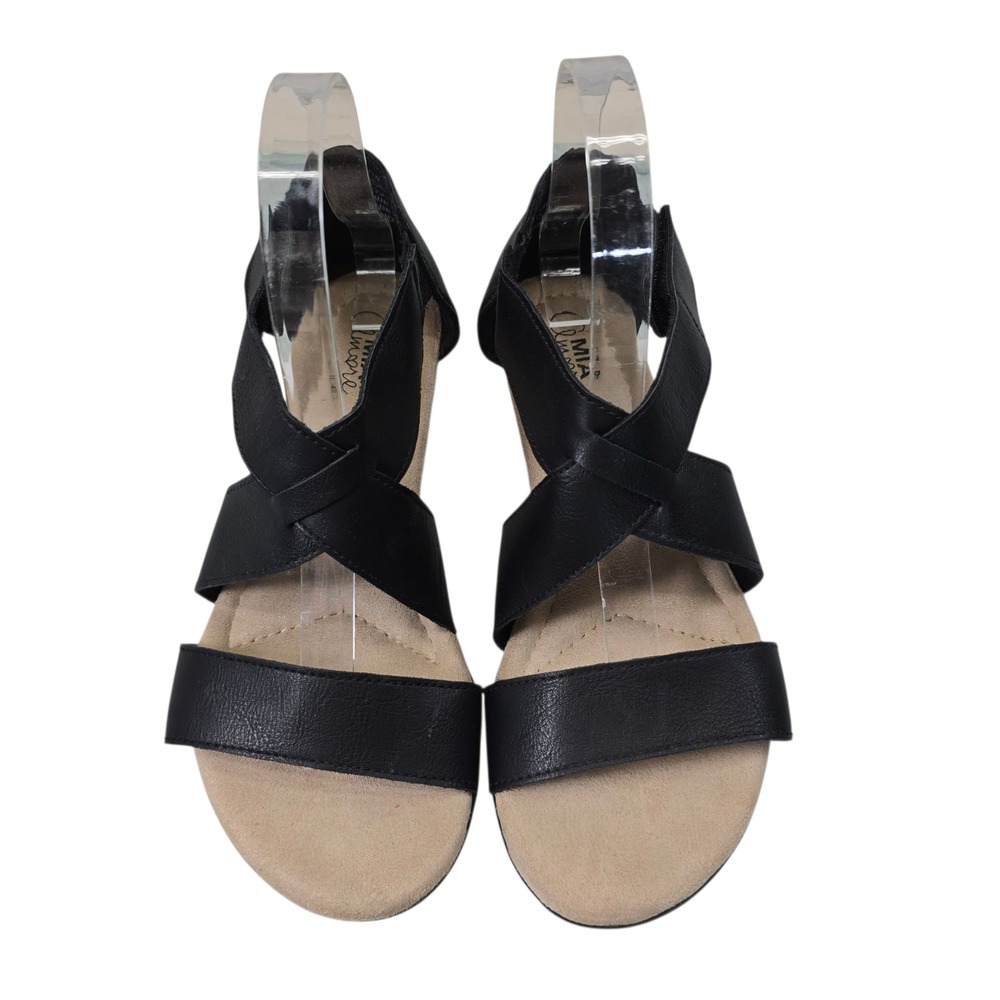 MIA AMORE Womens Blanche Black Wedge Sandals Memory Foam‎ Size 7.5M